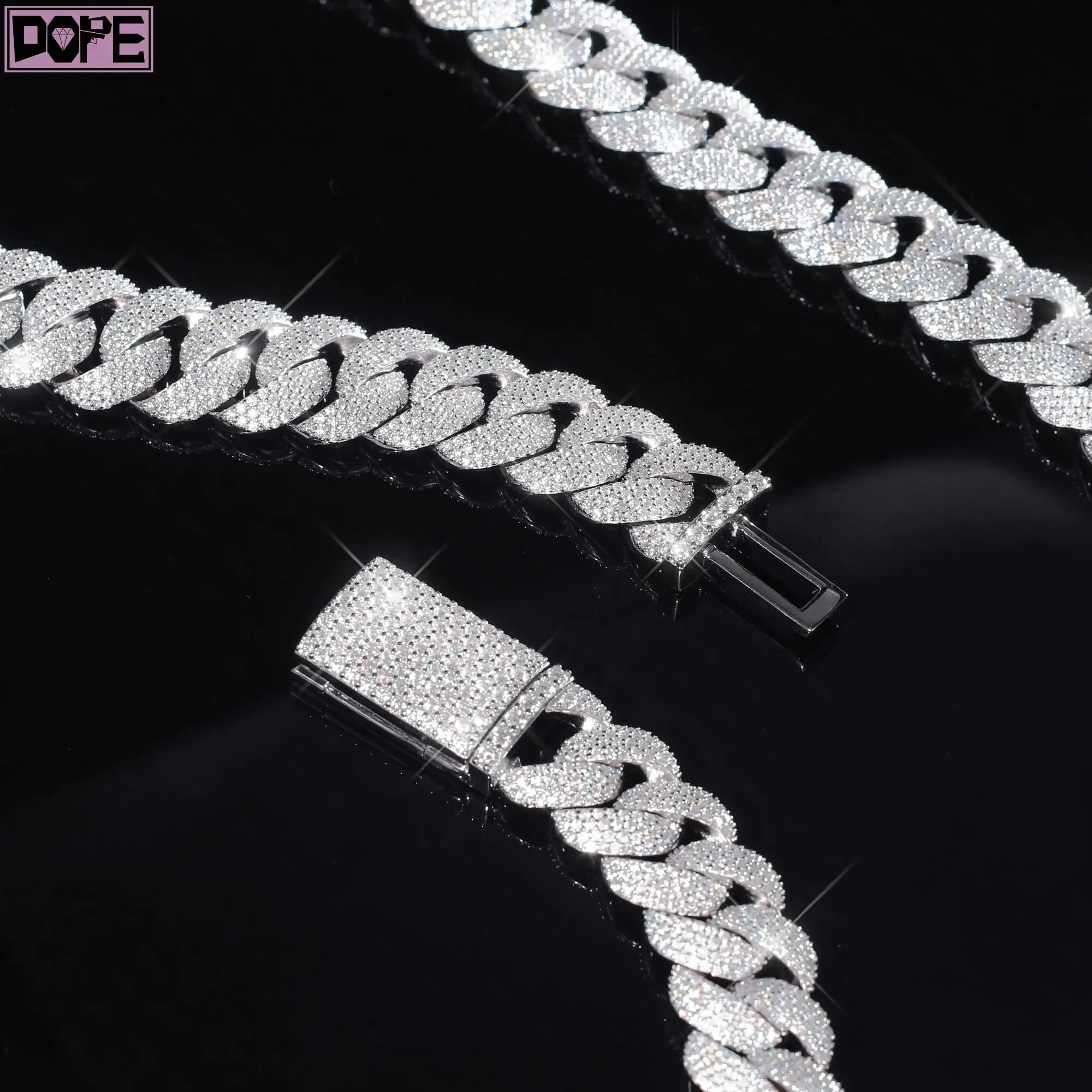 23MM VVS Moissanite Cuban Chain Borderless 925 Sterling Silver Hiphop Iced Out Moissanite Cuban Link Chain