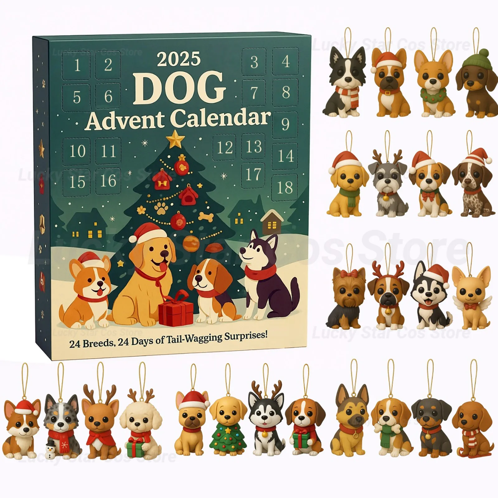 

Christmas Tree Dog Decorations Husky Christmas Ornament 24 Days Dog Advent Calendar with Breed Ornaments Christmas for Dog