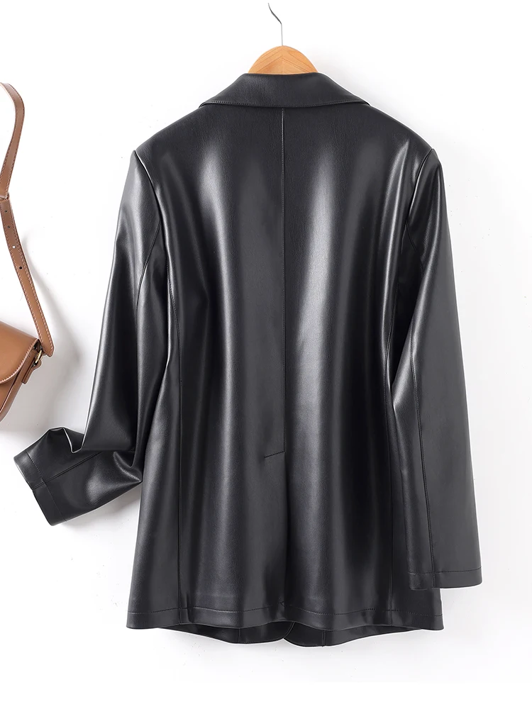 Giacca in Pelle da Donna Primavera 2025, Modello Sli Harmonia in Pelle di Agnello, Cappotto Lungo con Chiusura a Bottone Singolo, Stile Casual