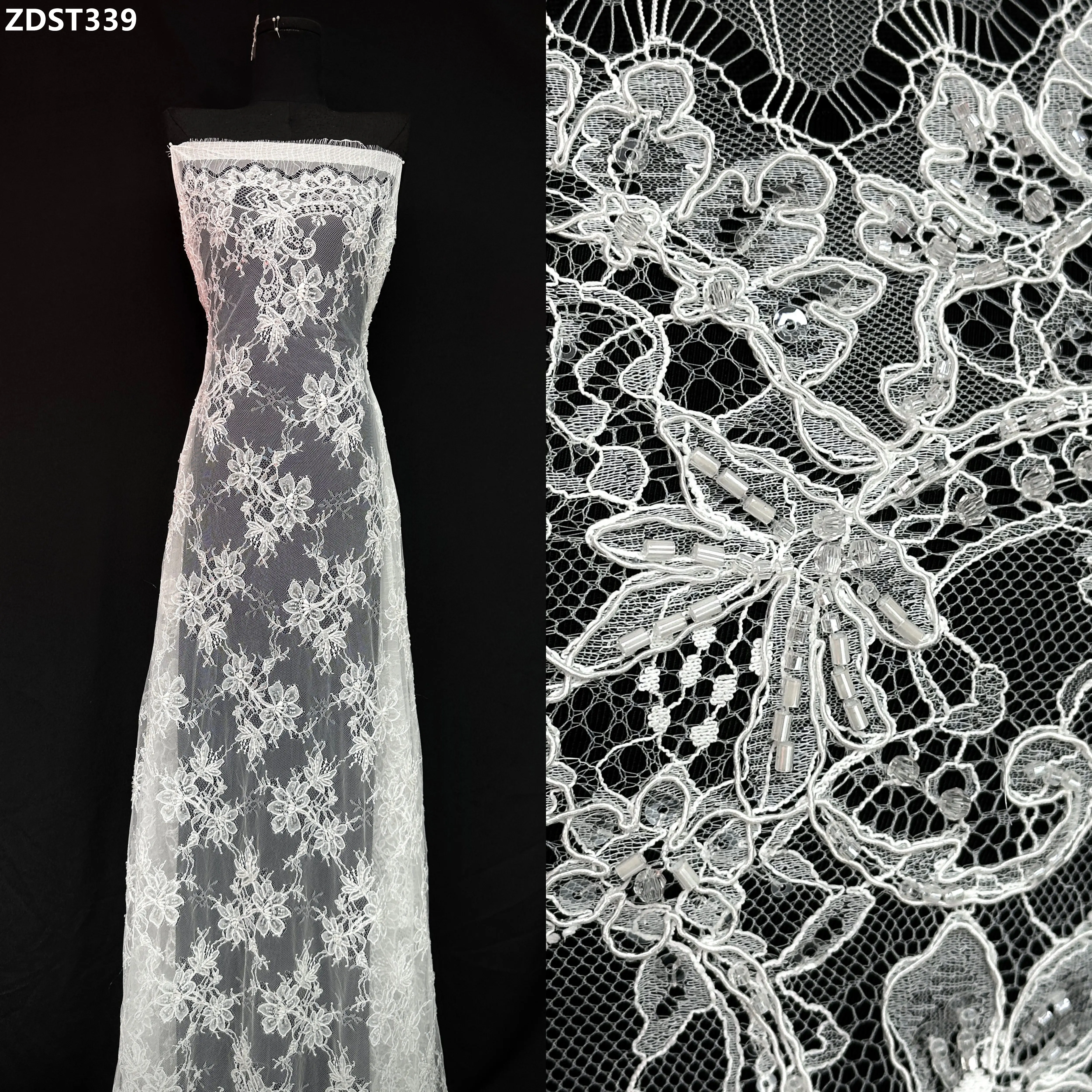 قماش تول فرنسي فاخر جديد لحفلات الزفاف الأوروبية لعام 2026 مع ترتر وخرز على الطراز النيجيري قماش فستان الزفاف للحفلات من الدانتيل #1