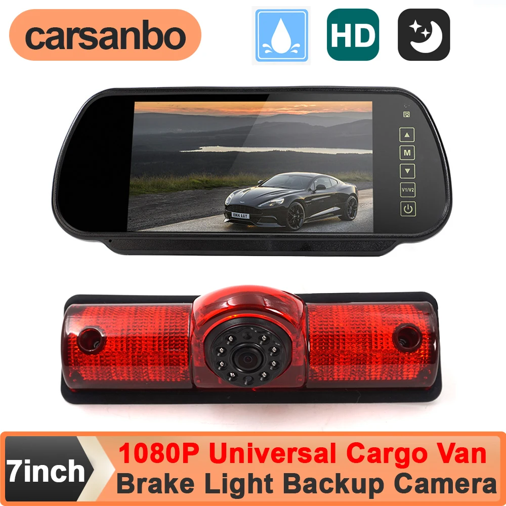 Carsanbo Universal Cargo Van 170 Degree Waterproof CCD AHD 1080P Car 3rd Brake Light Rear View Camera with 7 Inch Touch Monitor
