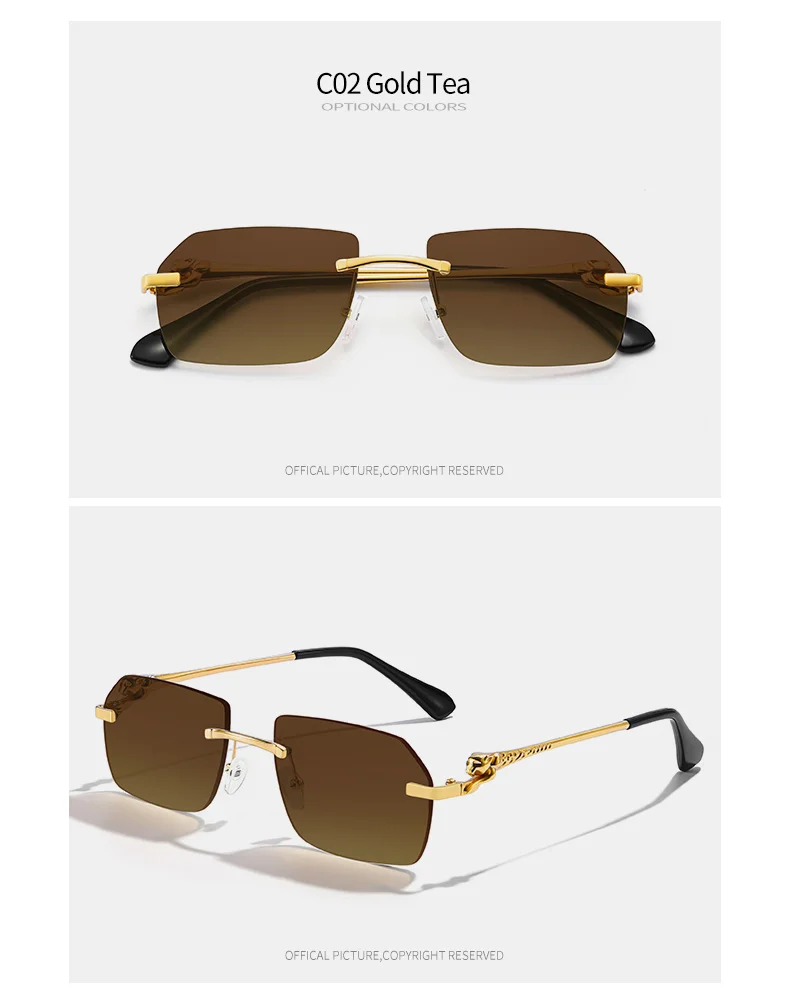 Hbk steampunk randlose Sonnenbrille Männer neue Vintage Geparden kopf legierung rahmen los für Mann Frauen Luxus fahren Sonnenbrille – Detail 12