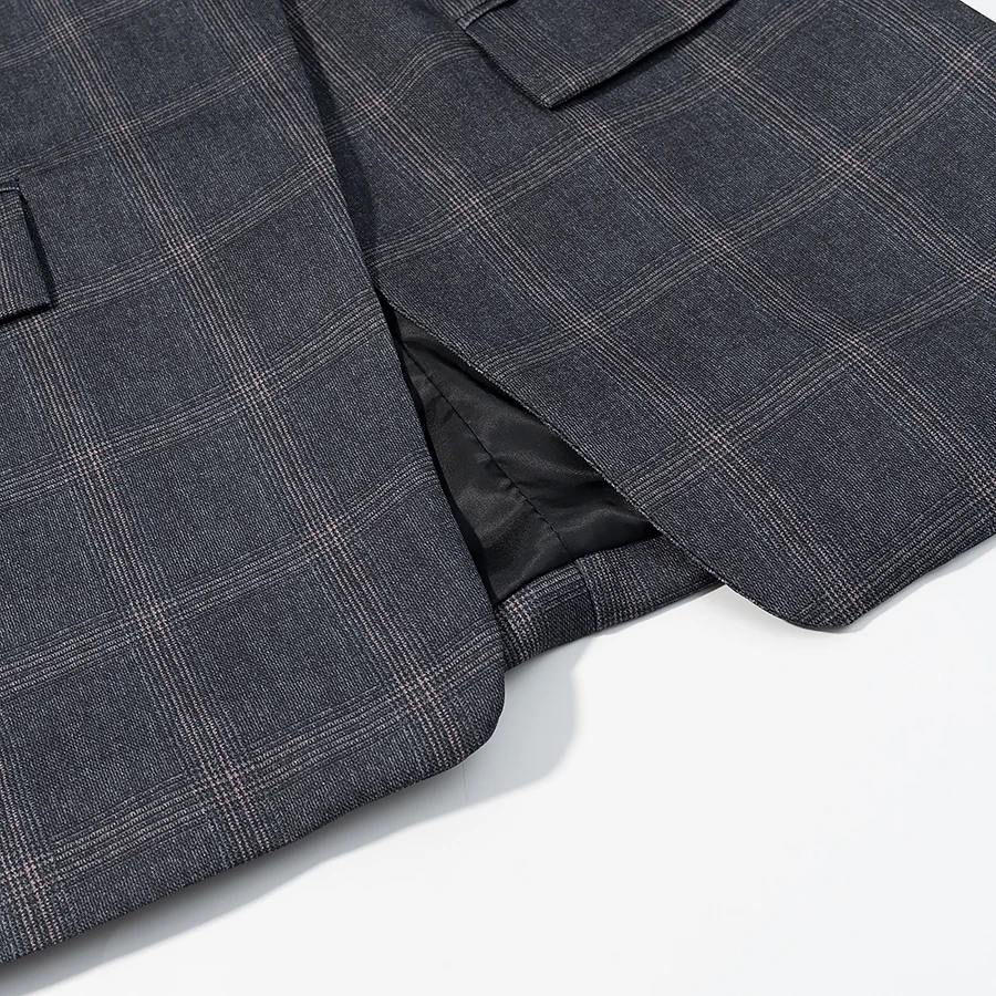 HH Damen Mode Karierter Blazer Mantel Stehkragen Langarm-Jacke 2026 Frühjahrstrend Lässige Büro-Dame Schicke Oberbekleidung – Detail 8