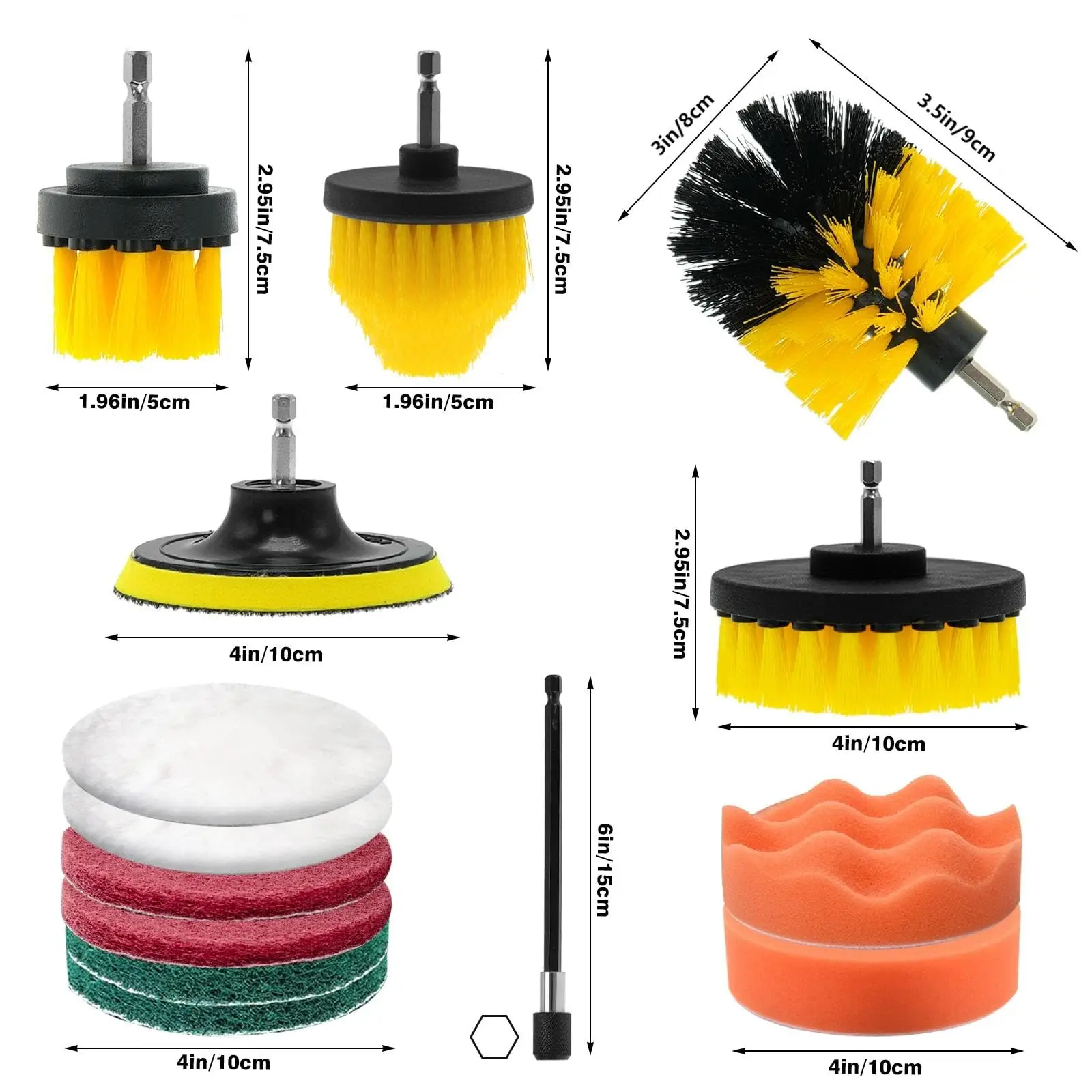 Cleaning Brush Attachments Set 14 Piece with Extend Long Rod Foam Polishing Pad Scouring Pad and Brush for Bathroom Floor