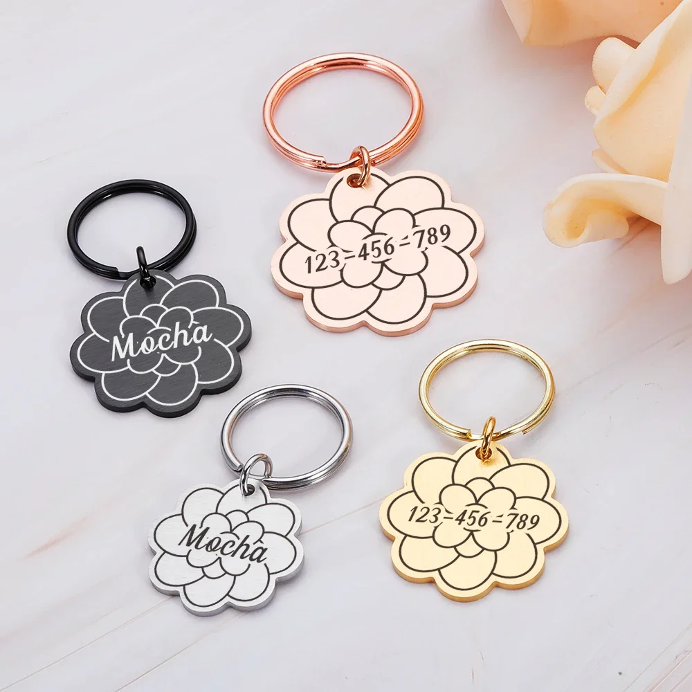 Custom Pet Dog Collar Tag Color Flower Pendant for Dog Medal with Engraving Name Personalized Number Kitten Puppy Accessories