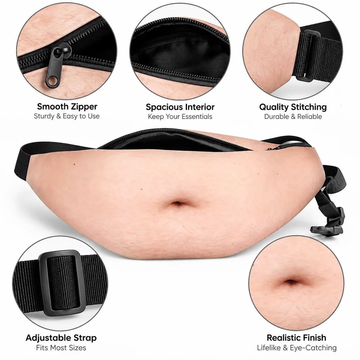 Herren-Bierbauch-Gürteltasche, innovative, realistische Fake-Dad-Bauch-Gürteltasche, verstellbare, multifunktionale Sport-Hängetasche – Detail 4