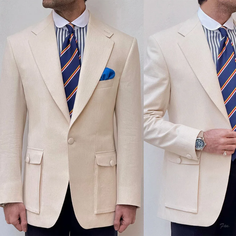 Leisure Linen Men Jacket For Wedding Notched Lapel Single Breasted Blazer Business Party Prom Custom Made Only Coat