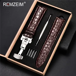 REMZEIM 16 17 18 19 20 21 22 24mm Universal Replacement Genuine Leather Watchband Strap for Men Women With Watchband Box