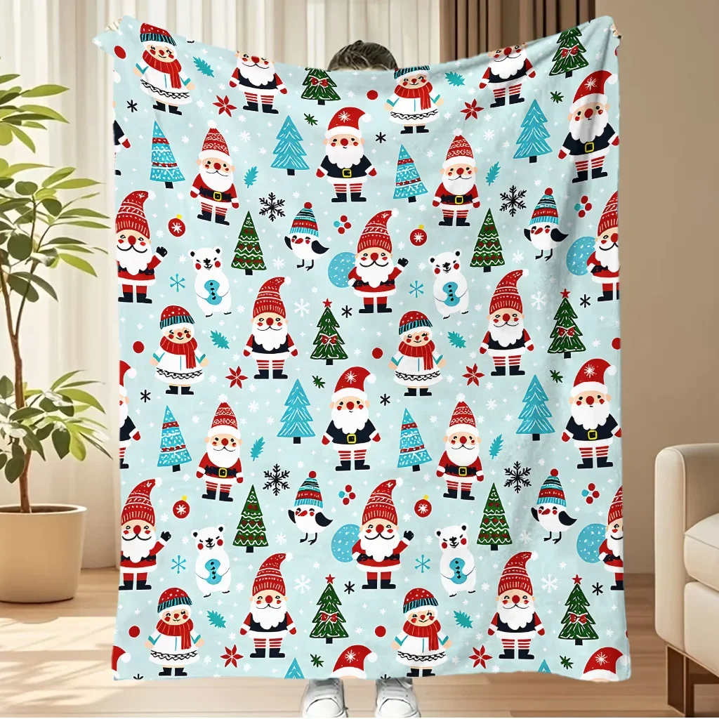 Red Blanket Merry Christmas Flannel Blanket Gingerbread Man Santa Claus Snow Tree Printed Soft Fluffy Office Sofa Chair Nap Gift