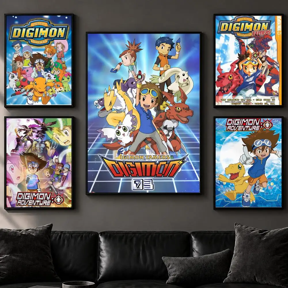 Anime D-DigimonS Poster Art  Self-Adhesive No Glue Residue Wall Decor for Bedroom Living Room
