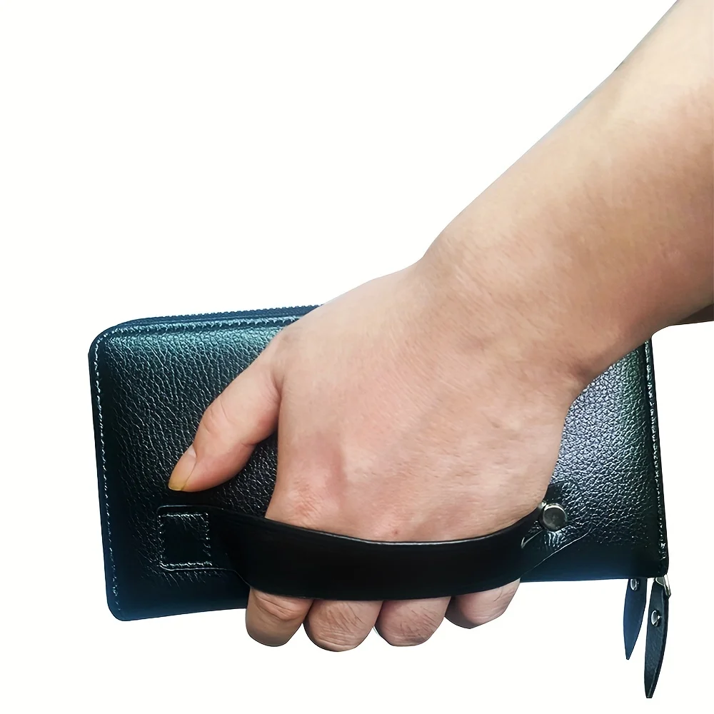 Portafoglio da uomo con cerniera lunga di grande capacità, pochette in pelle sintetica, borsa da lavoro con custodia porta carte per telefono, regalo per lui