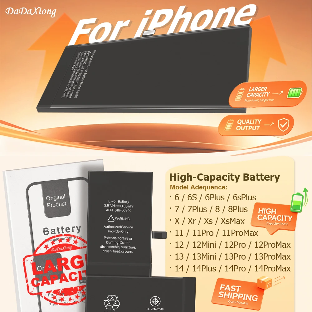 0 Cycle Large capacity Phone Battery For iPhone 6 6s 6Plus 6sPlus 7 7PlUS 8 8PLUS 11 12 13 14 Pro Max 12Mini 13Mini 14Plus 14Pro