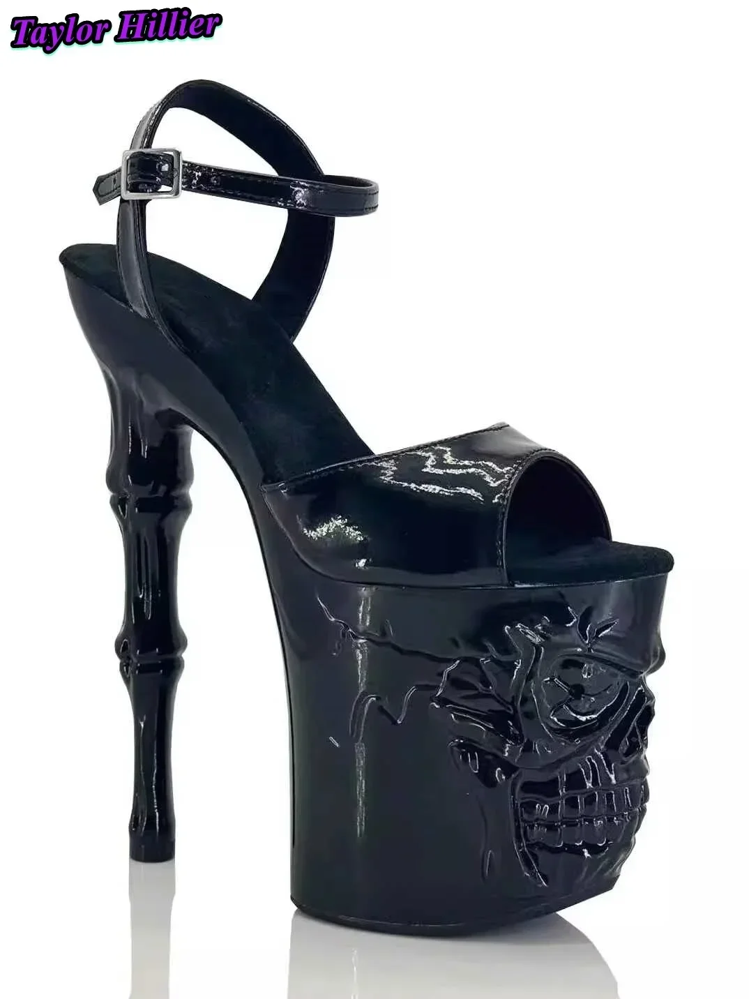 

Skeleton Platform Heeled Sandals Women Dark High Heels Y2K Peep Toe Strange Style Ankle Buckle Strap Pole Dancing Plus Size
