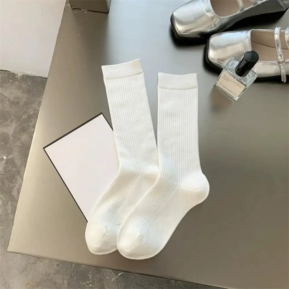 Fashion Leg Shaping Socks Women’s Ribbed Crew Socks Soft Breathable Knit Hosiery Stretchy Solid Color Socks for Autumn Winter