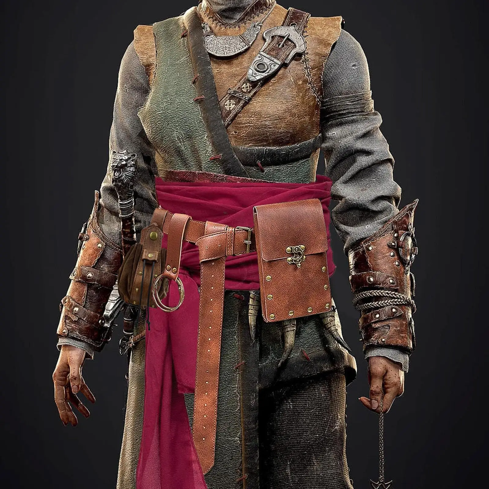 مجموعة مكونة من 6 قطع من ملابس القراصنة للرجال والنساء، وشاح رأس القرصان، وحزام، وحزام القرون الوسطى، وحقيبة الخصر، ومحفظة العملات المعدنية، وحلقة تعليق من الجلد الصناعي، ومجموعة العطلات