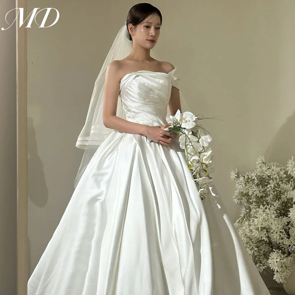 

MD 2025 Elegant A-line Wedding Dress off Shoulder Satin Korea Photoshoot 웨딩드레스 Bridal Gown Floor-Length Corset Back Customized