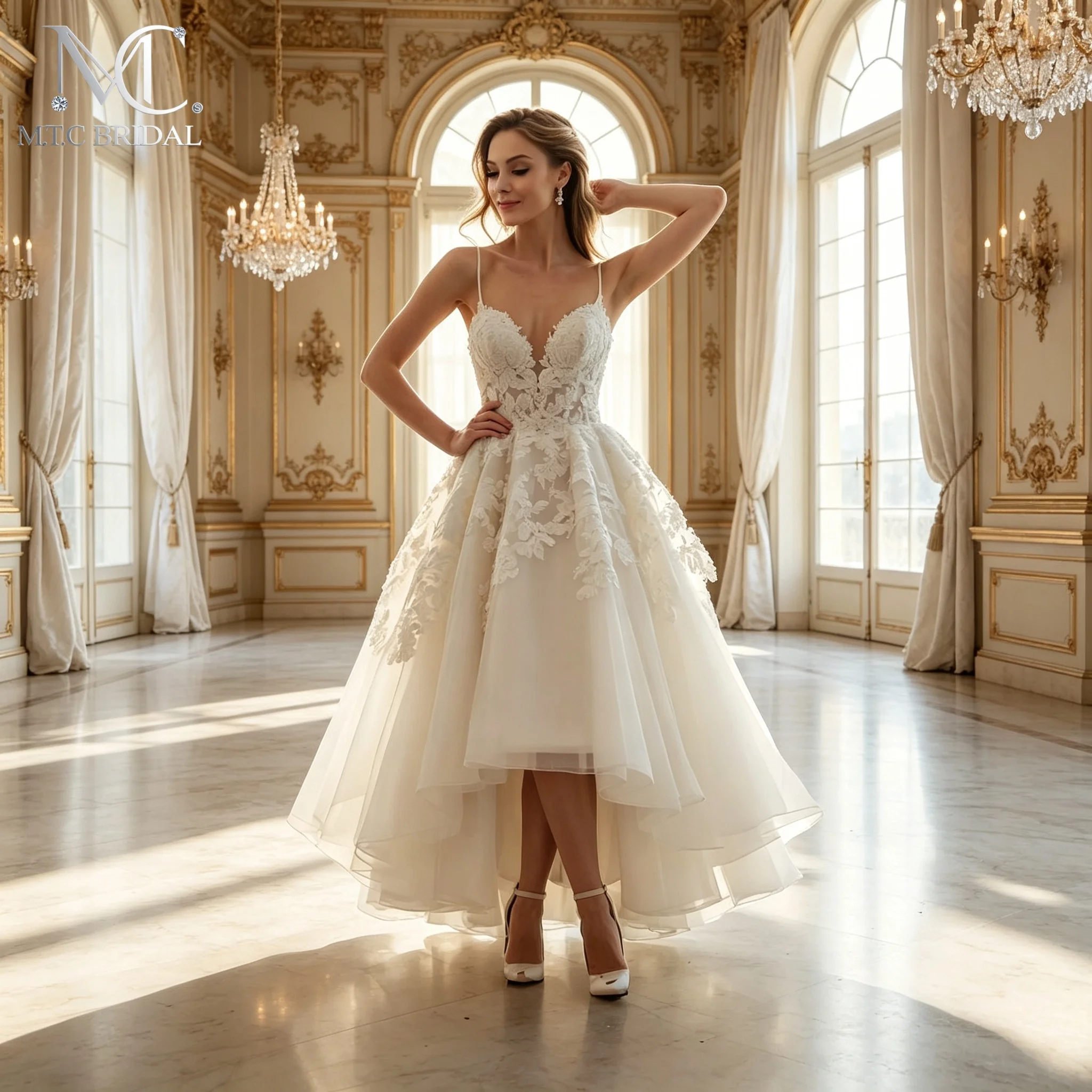 2026 New High Low Wedding Dress Spagehtti Straps Corset Back Lace Tulle Plus Size Bridal Gowns Vestido De Noiva Robe De Mariee