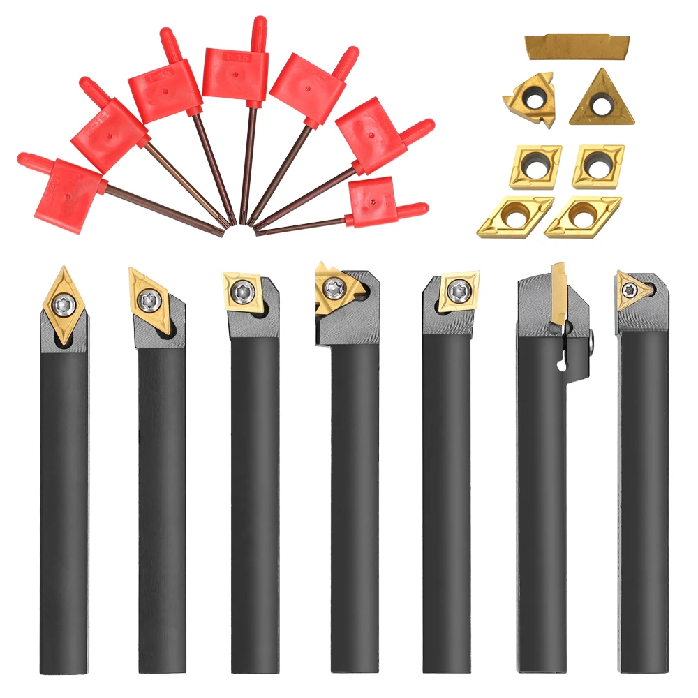 

21 шт. твердосплавные токарные инструменты, многофункциональные твердосплавные вставки, держатель расточной оправки с гаечными ключами для токарных станков, токарные инструменты