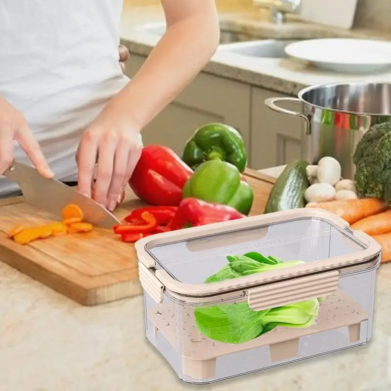 Lettuce Storage Container for Refrigerator Portable Tight Seal Clear Crisper Box Produce Saver Multifunctional Large Capacity