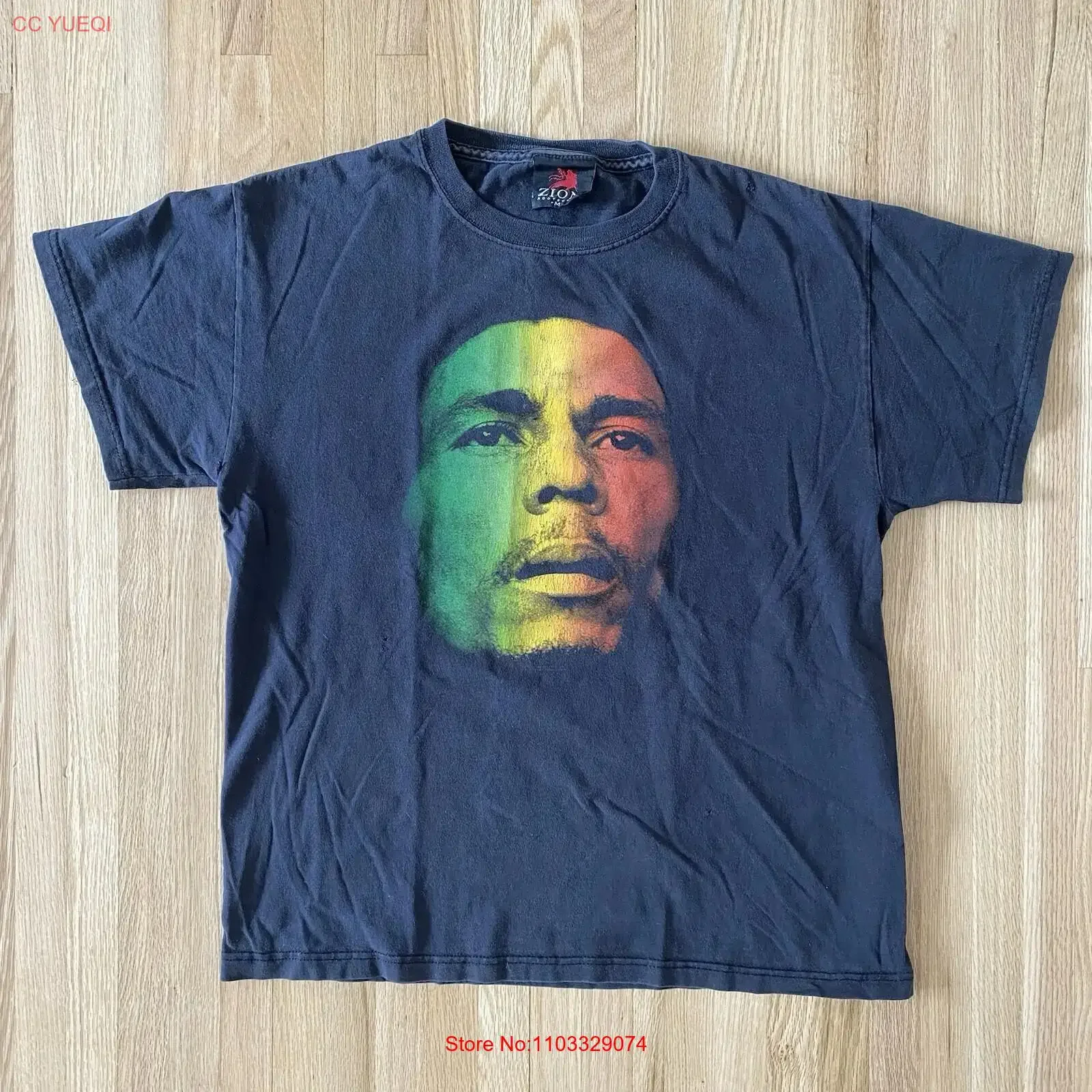 T-shirt vintage Zion Rootswear Bob Marley 'Redemption Song' noir taille M Y2K, délavé, respirant, légèrement extensible, style mode