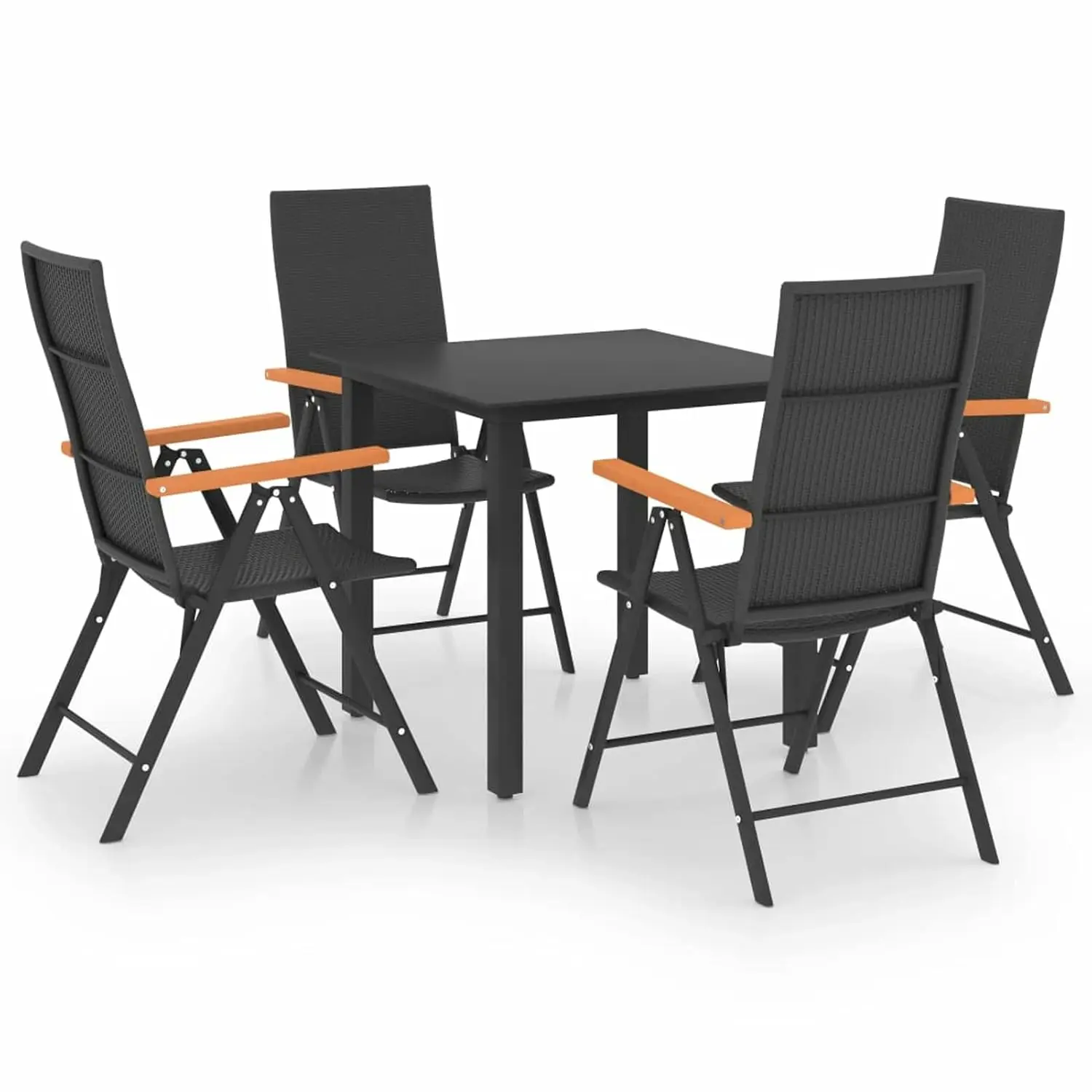 5-Piece Outdoor Dining Set, Square Glass Tabletop, Natural Rattan, Black & Brown, for Patio Balcony Terrace, Customized
