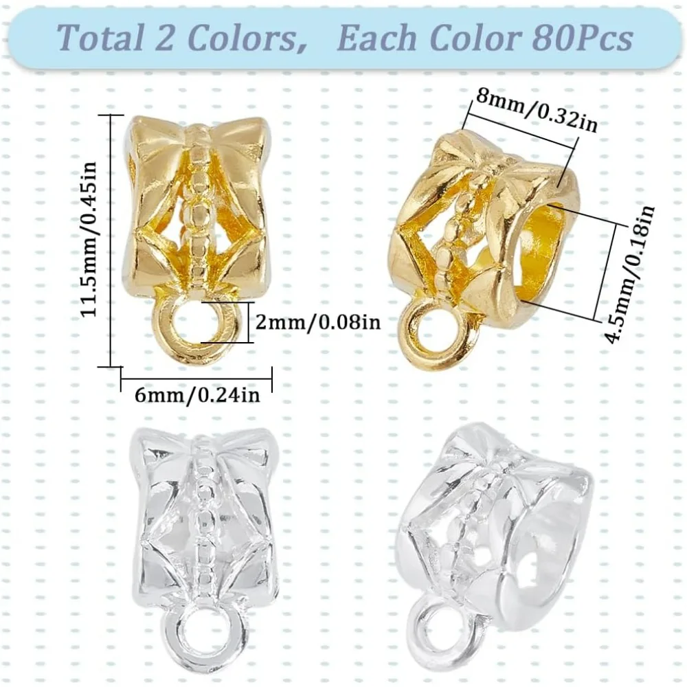 1 Box 160Pcs Gold Bail Spacer Bead Silver Tube Bails Bulk Clasp Bail Bead Charms Connector Tibetan Style Link