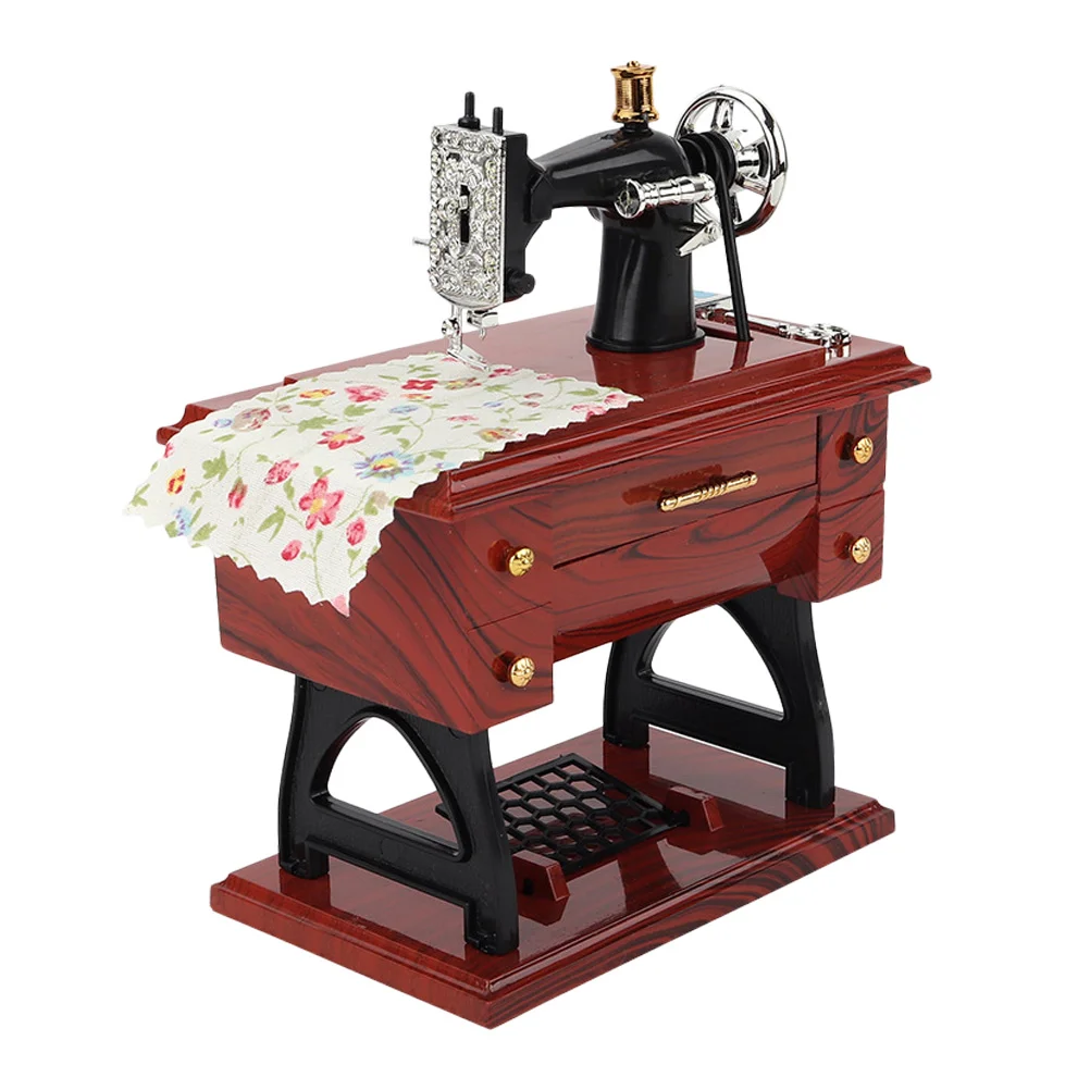 Sewing Machine Music Box Home Decor Birthday Gift Old Fashioned Desktop Decoration Brown Festival Children's Toy Office