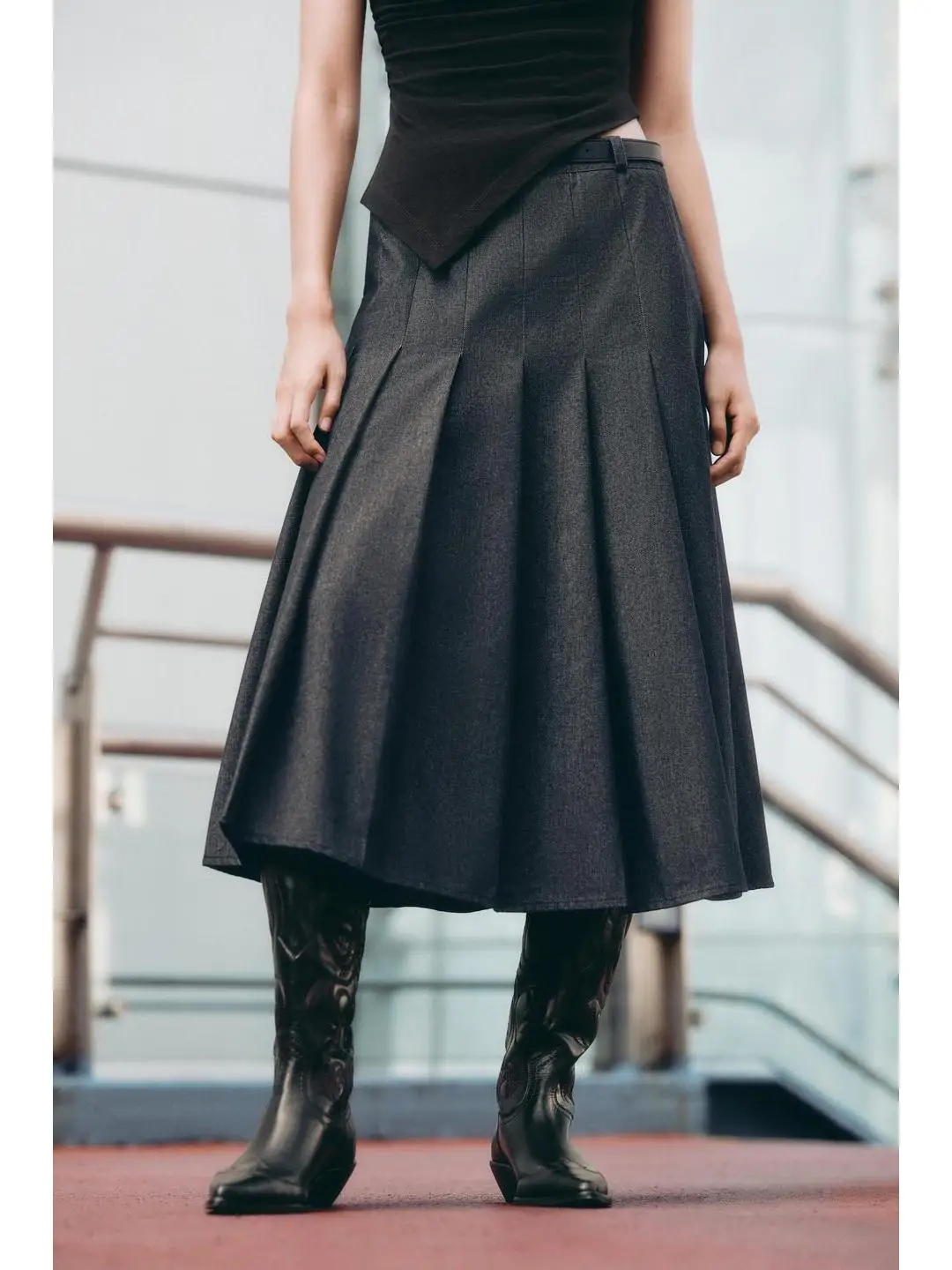 Mid-Length A-Line Denim Skirt with Belt High Waist Wrap Sle for plus Size Women  And Pear Body pe Suitable