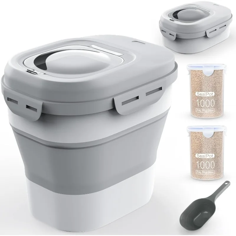 Rice Storage Containers, Collapsible 20-50Lbs Food Storage Bin with Rolling Wheel Airtight Lid,Flour Storage Container