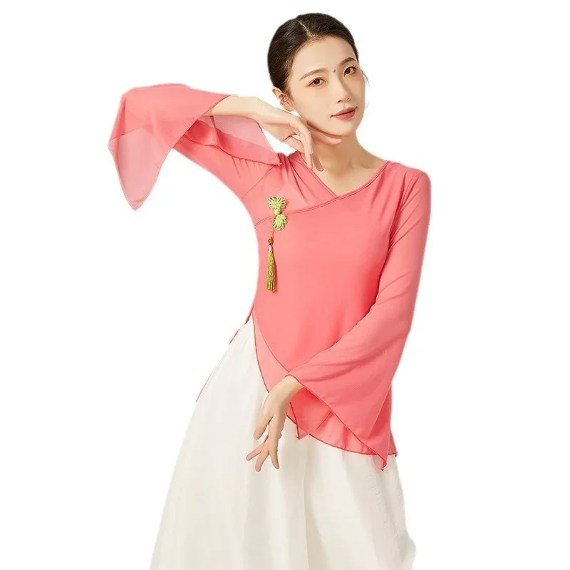 Woman Flowing Chinese Wind Fairy Base Training Dress Dance Blouse Woman Classical Dance Gauze Dress Body Rhyme New Costume