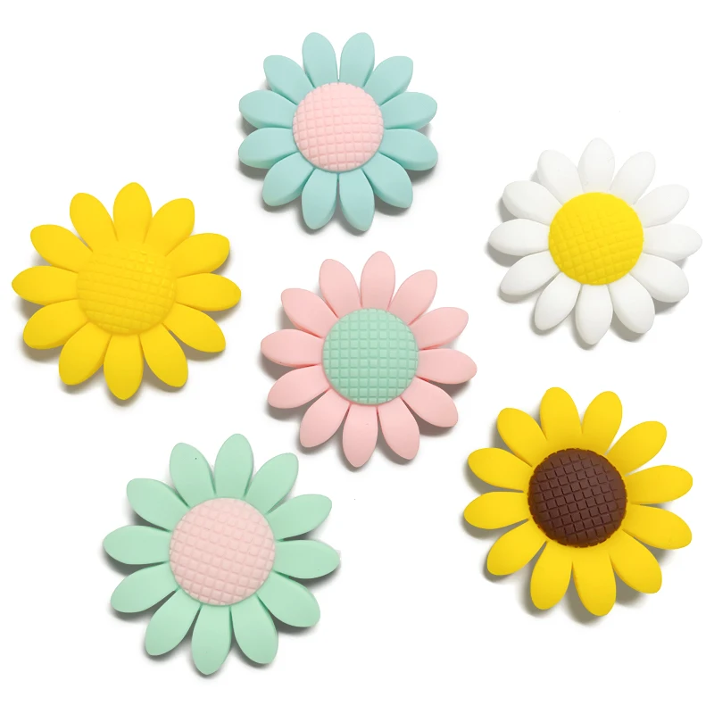 10 Stück Sonnenblumen-Silikonperlen, lebensmittelechtes Silikon, DIY, Baby, Zahnen, Schnullerkette, Anhänger, Zubehör, Geschenke