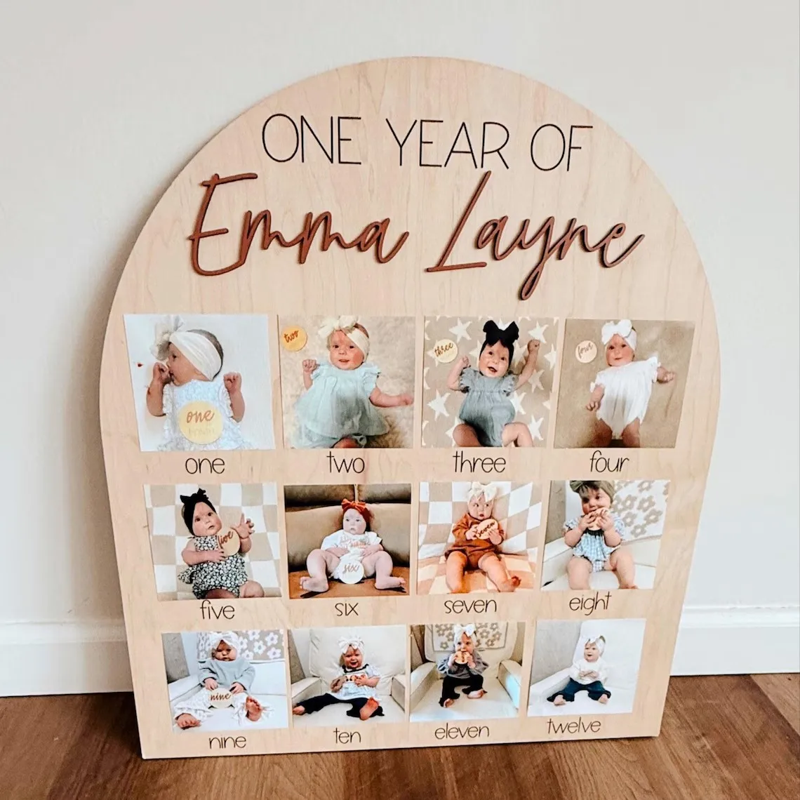 My First Year One Year of Photo Board Wooden 1st Birthday Milestone Board First Birthday Decorations 12 Months Photo Banner
