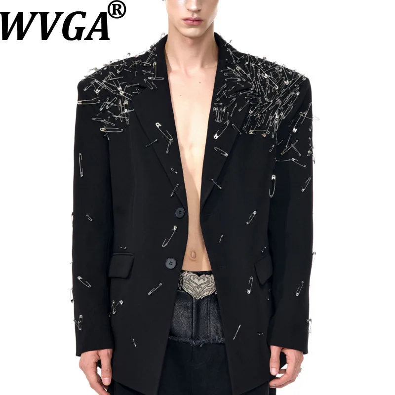 

WVGA весна осень новый мужской прилив булавка модный дизайн блейзер с длинными рукавами нишевый шикарный повседневный костюм с отложным воротником куртки Ins W13108