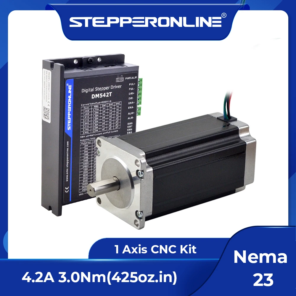 STEPPERONLINE 1 Axis CNC Kit Nema 23 Stepper Motor 3Nm(425oz.in) 113mm & Driver DM542T 1.0-4.2A 20-50VDC