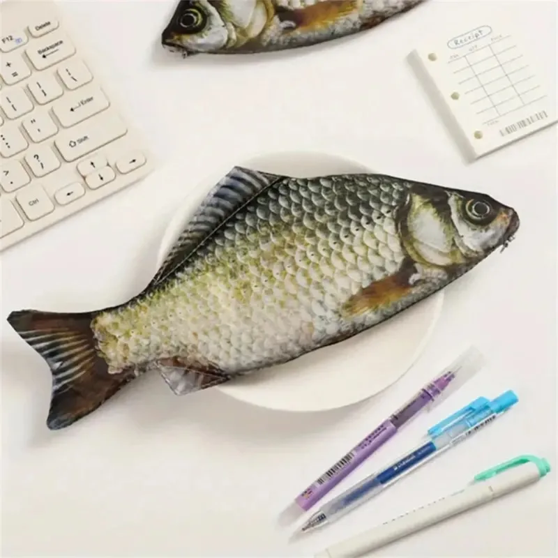 1pc Quirky Carp Fish Zipper Pouch - Adorable Pen & Pencil Case with Makeup Bag Function - Durable Salted Fish Design Stationery