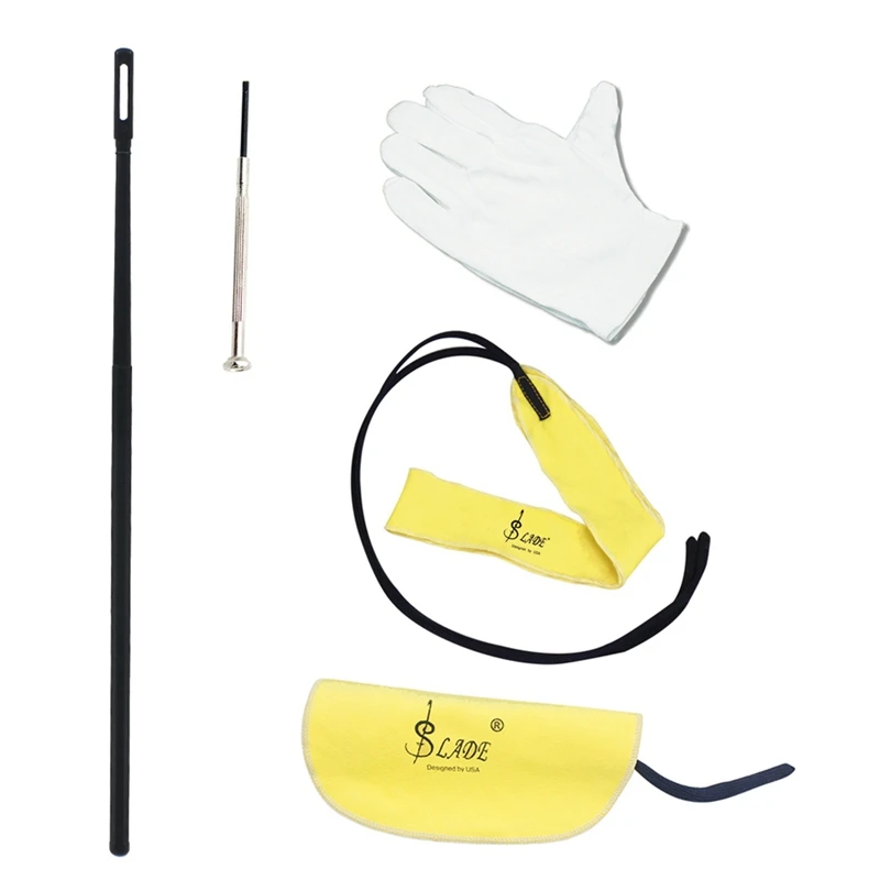 Lade Fluit En Saxofoon Reiniging 5-delige Set (Reinigingsdoek + Lange Reinigingsdoek + Reinigingsstick + Schroevendraaier + Handschoenen)