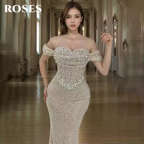 ROSES Pearl Gorgeous Prom Dress Sweetheart Off the Shoulder Hollow Prom Gown with Fishbone Shiny Sequins Formal Gown Customized - Image 3