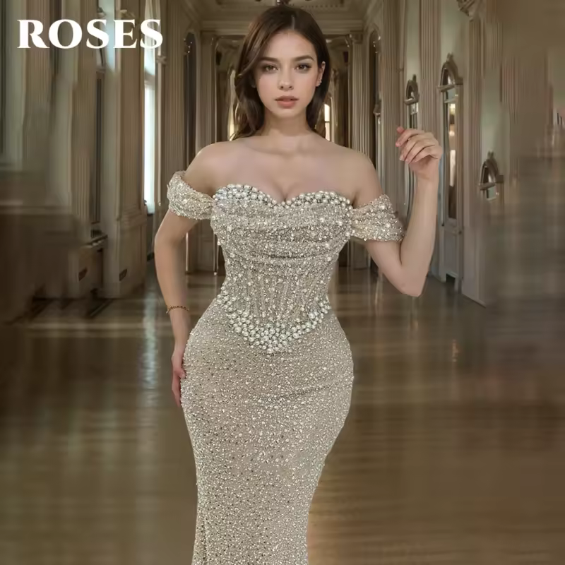 ROSES Pearl Gorgeous Prom Dress Sweetheart Off the Shoulder Hollow Prom Gown with Fishbone Shiny Sequins Formal Gown Customized - Image 3
