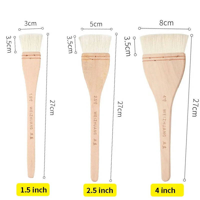 3pcs Flat Hake Wool Brush Set - Ideal for Watercolor, Oil, Glaze, and Household Cleaning - Artist Quality Wash Brushes for Potte