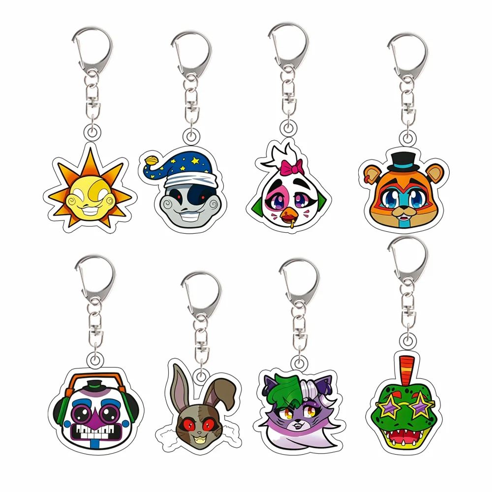 for FNAF New Game Peripheral Moon and Sun Acrylic Keychain Q Version Ornament Backpack Decoration Pendant Fans Exquisite Gift