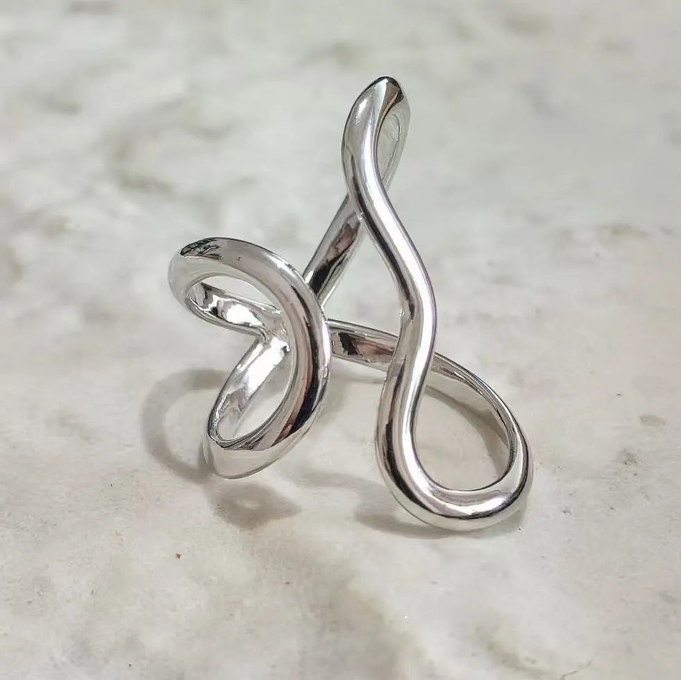Women's 925 Sterling Silver Geometric Irregular Lines Open Ring