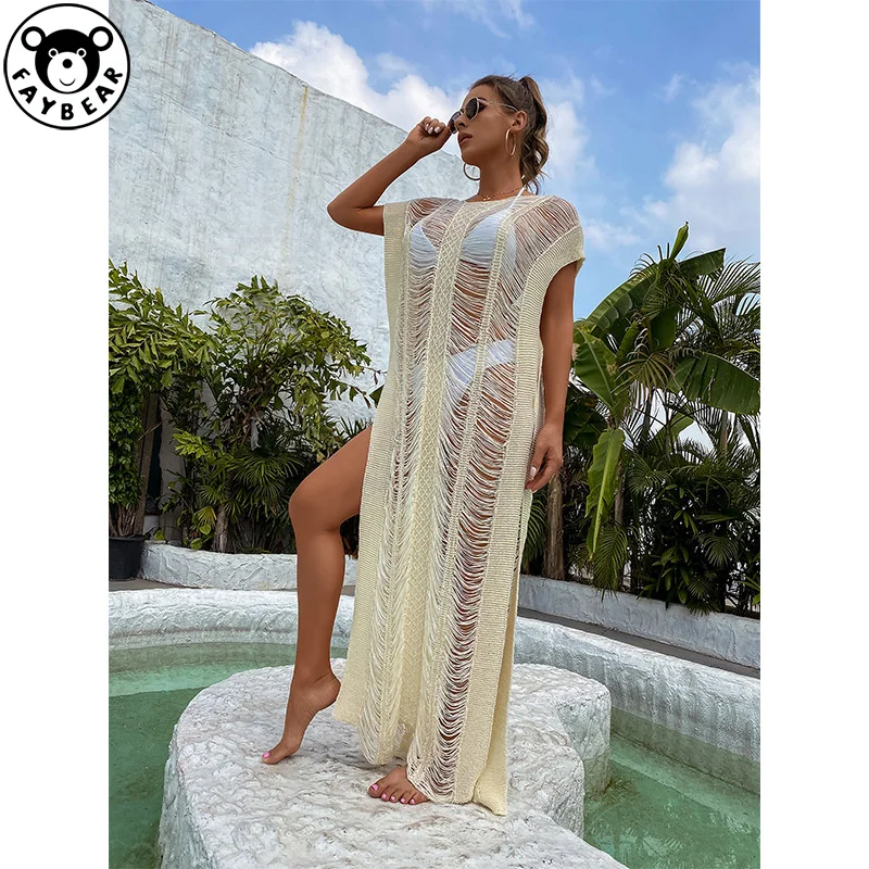 

Women Bikini Cover Up Summer Sexy Lace Kimono Boho Beach Long Maxi Dress Sheer Loose Kaftan Tunic Swimsuit Black White