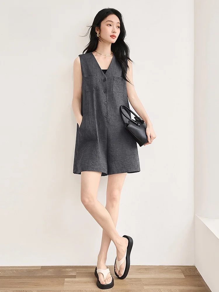 

Loose One-Piece Suit V-Ne Svel Commuter Sle High Waist ort Pants Women's Faionable Summer Clothing