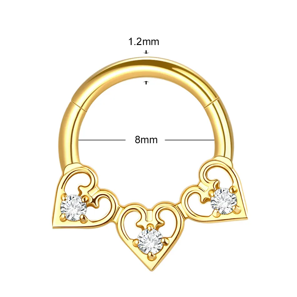 1/5PCS Titanium 16G Zircon Hinged Septum Clicker Nose Hoop Ring Heart CZ Daith Conch Helix Tragus Cartilage Lip Piercing Jewelry