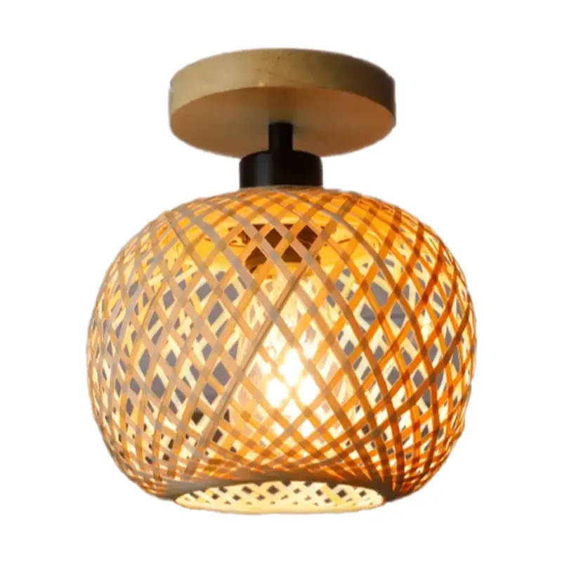 Retro led bambu tecido lâmpada do teto corredor sala de estar luz teto e27 lâmpadas tecidas luminárias decorativas