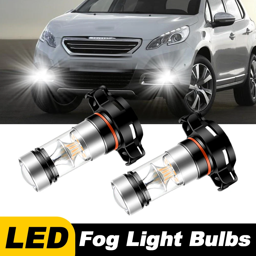 2PCS For 2013-2019 Peugeot 208 2008 LED Car Front Fog Light Bulbs Lamps 2504 PSX24W 12276 Error Free 6000k Accessories