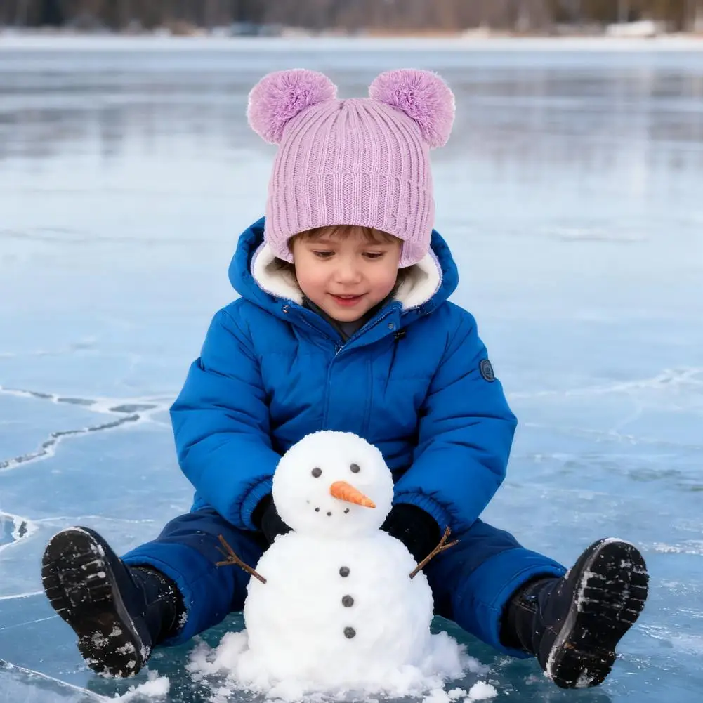 Knitted Hat Scarf Gloves Set 3pcs Kids Winter Hat Scarf Gloves Set Solid Color Jacquard Knitted with Plush Ball Long Cozy Scarf