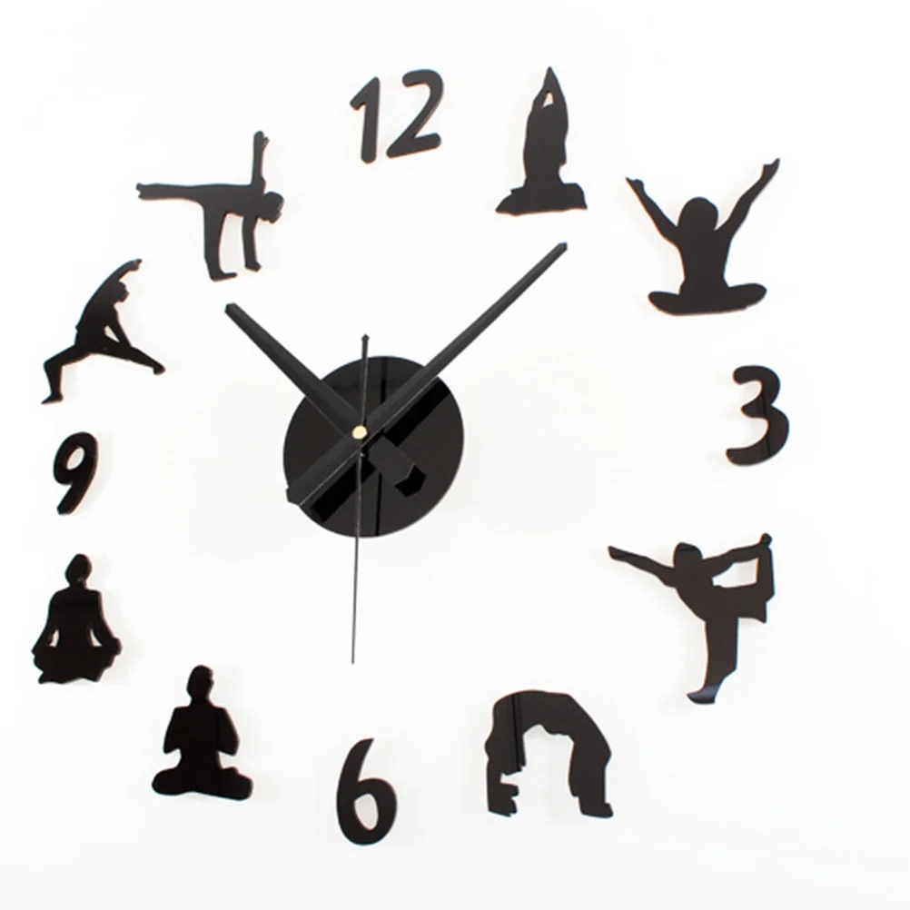

Wall Clock Black Yoga Design Silent Movement Big Dial Home Decor Living Room Bedroom Office Wall Timer Diy Sticker