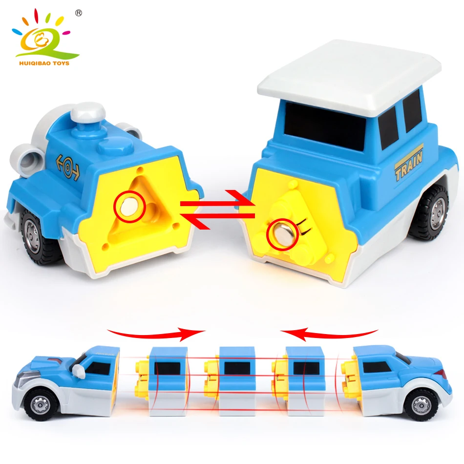 10PCS ingegneria delle costruzioni escavatore blocchi magnetici fai da te treno magico camion veicolo giocattoli educativi per bambini