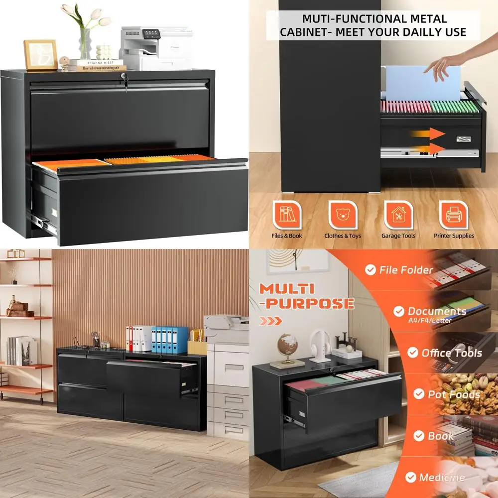 خزانة ملفات قفل معدنية سوداء ذات درجين للمكتب المنزلي، حل تخزين آمن مع آلية القفل #1